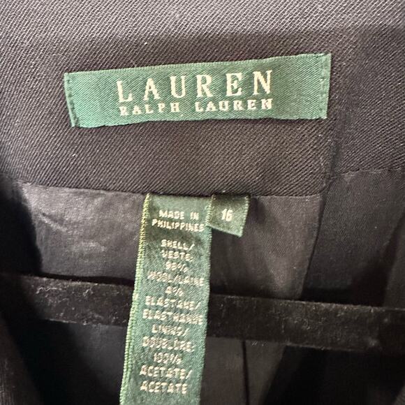 Lauren Ralph Lauren Black Wool Blend Three Button Blazer Size 16 - Picture 5 of 7